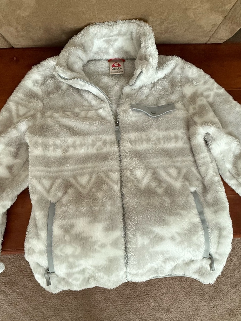 Gerry Weber Kids Plush Zip Front Jacket in Light Gray and White